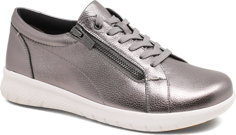 Quarter turn view Women's Ziera Footwear style name Solar Xf in color PEWTER TUM. Sku: ZR10058ML4DL