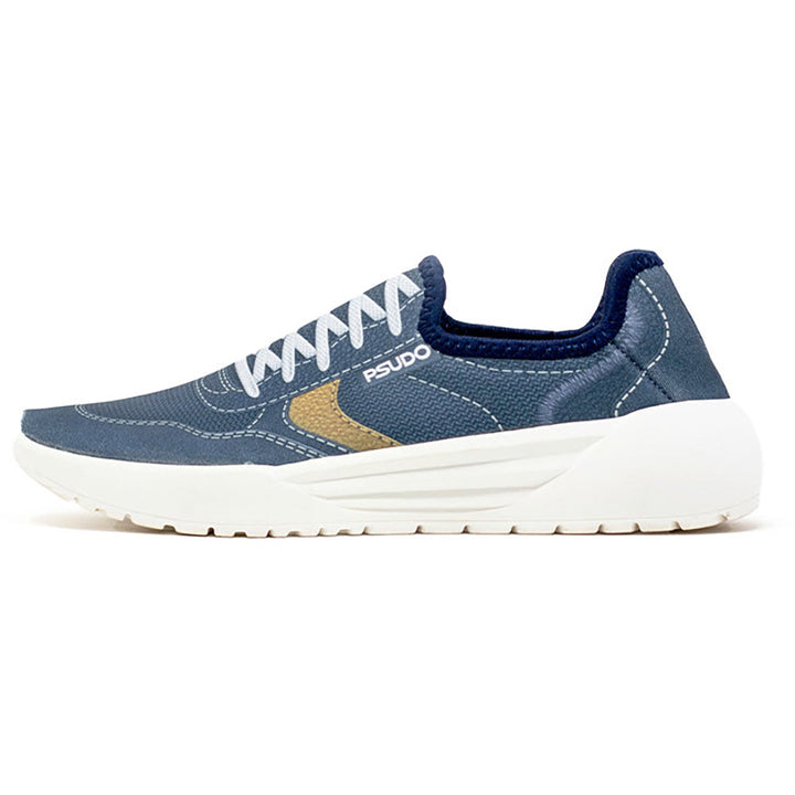 Quarter view Men's Psudo Footwear style name Cambridge Court in color Navy. Sku: 001-26