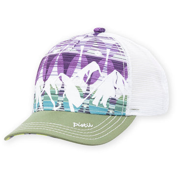 Quarter view Women's Pistil Apparel style name Mckinley Trucker Hat in color Lime. Sku: 0025-LIME