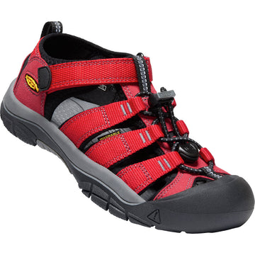Quarter view Kids Keen Footwear style name Newport H2 color Ribbon Red/ Gargoyle. Sku: 1012318