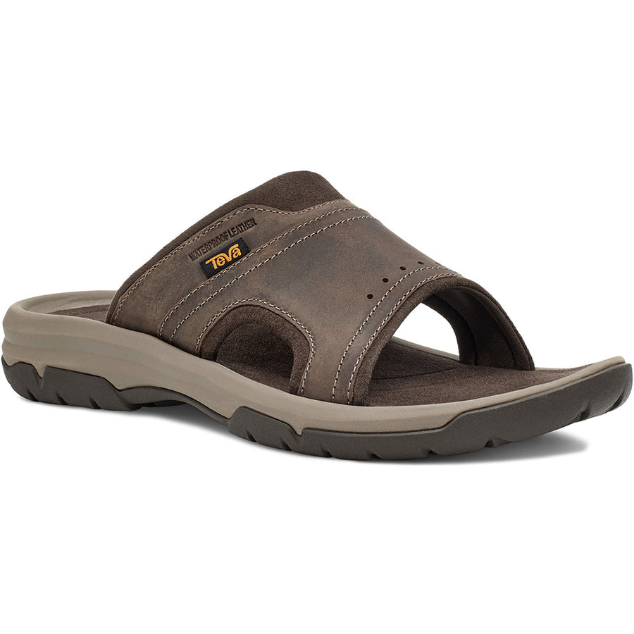 Quarter view Men's Footwear style name Langdon Slide in color Walnut. SKU: 1015150WAL
