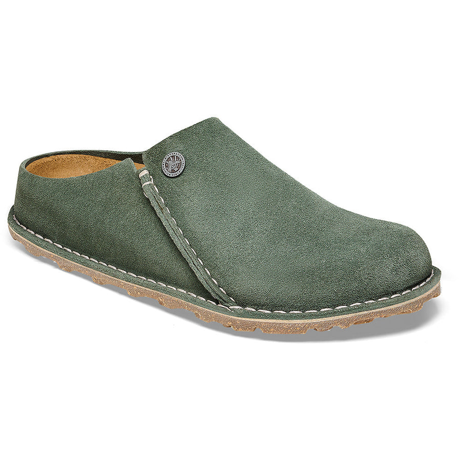 Quarter view Women's Birkenstock Footwear style name Zermatt Premium Narrow in color Thyme Suede. Sku: 1025144