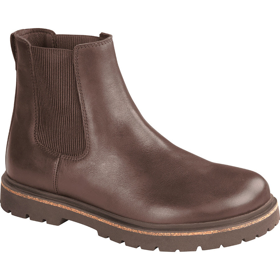 Quarter view Men's Birkenstock Footwear style name Highwood Deep Blue in color Chocolate Leather. Sku: 1025718