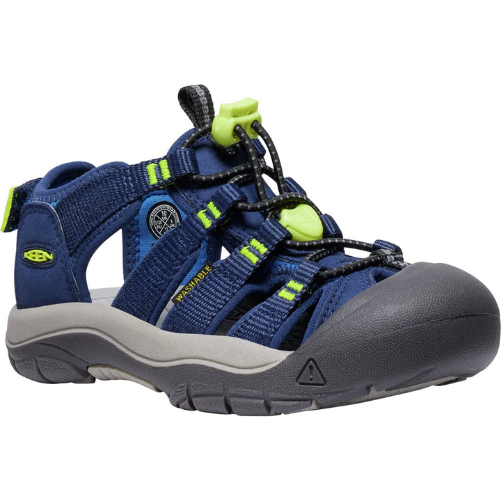 Quarter view Kid's Keen Footwear style name Newport H2 Boundless in color Legion Blue/Willowherb. Sku: 1028781