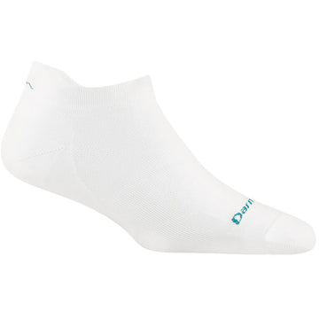 Quarter view Women's Darn Tough Sock style name Run No Show Tab Ultra Light in color White. Sku: 1043-WHITE