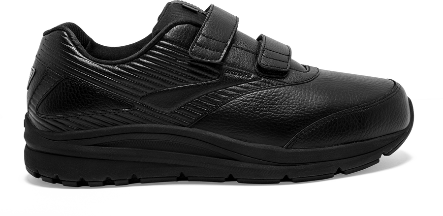 Side view Women's Brooks Footwear style name Addiction Walker V-Strap 2 Double Wide in color Black. Sku: 110320-4E072