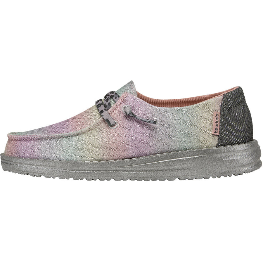 Quarter view Kids Hey Dude Footwear style name Wally Youth color Sunset. Sku: 130129770