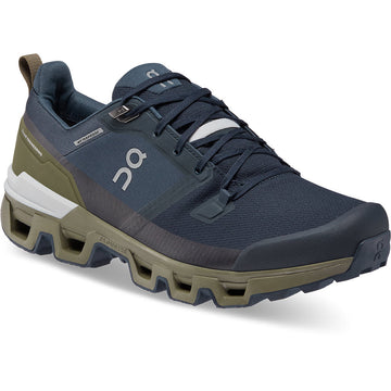 Quarter view Men's On Running Footwear style name Cloudwander Waterproof color Mdnght/ Olive. Sku: 73-98604