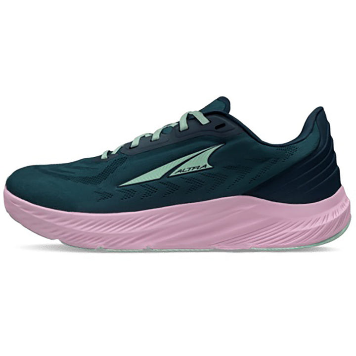 Quarter view Women's Altra Footwear style name Rivera 4 in color Navy/Pink. Sku: AL0A85P9-006
