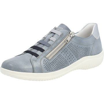 Quarter view Women's Remonte Footwear style name Louann 02      in color Blu/Silver/Blu. Sku: D1E02-14