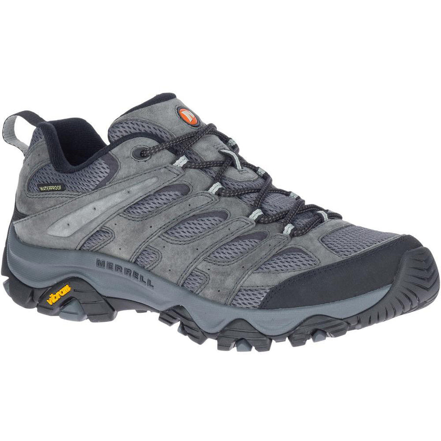 Quarter view Men's Merrell Footwear style name Moab 3 Waterproof Wide color Granite. Sku: J035855W