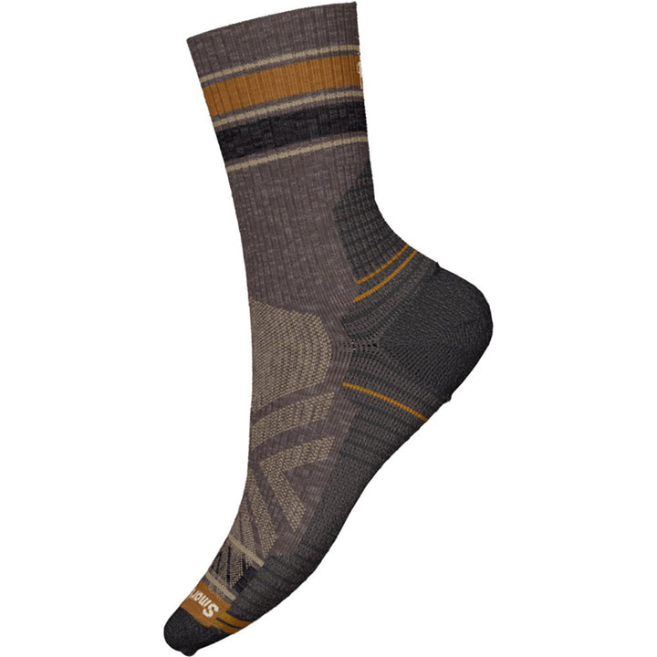 Quarter view Men's Smartwool Sock style name Hike Light Cushion Striped Mid Crew in color Taupe. Sku: SW001609236