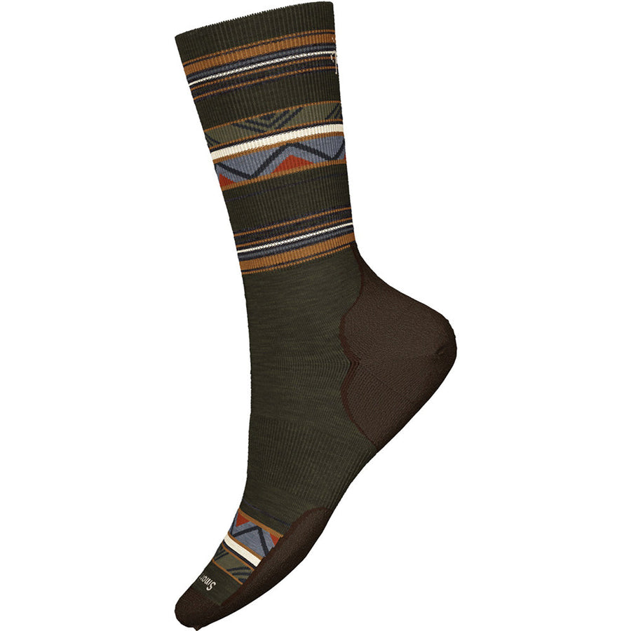 Quarter view Women's Smartwool Sock style name Everyday Zig Zag Valley Crew in color Military Olive. Sku: SW001998D11