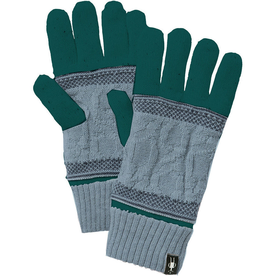 Quarter view Unisex Smartwool Apparel style name Popcorn Cable Glove in color Emerald Green. Sku: SW011470L85
