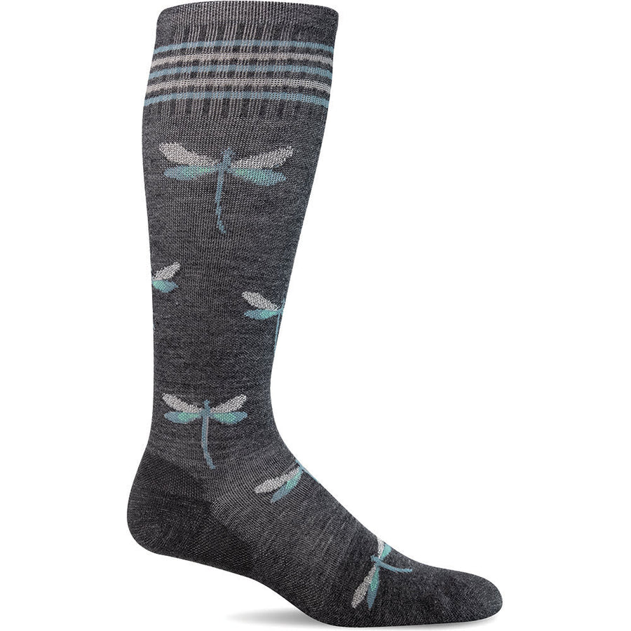 Quarter view Women's Sockwell Sock style name Dragonfly color Charcoal. Sku: SW106W-850