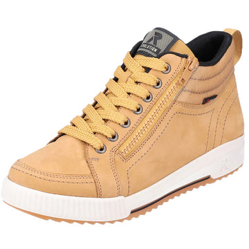 Quarter view Women's R-Evolution Footwear style name Adonia 00 in color Butterscotch. Sku: w0100-68
