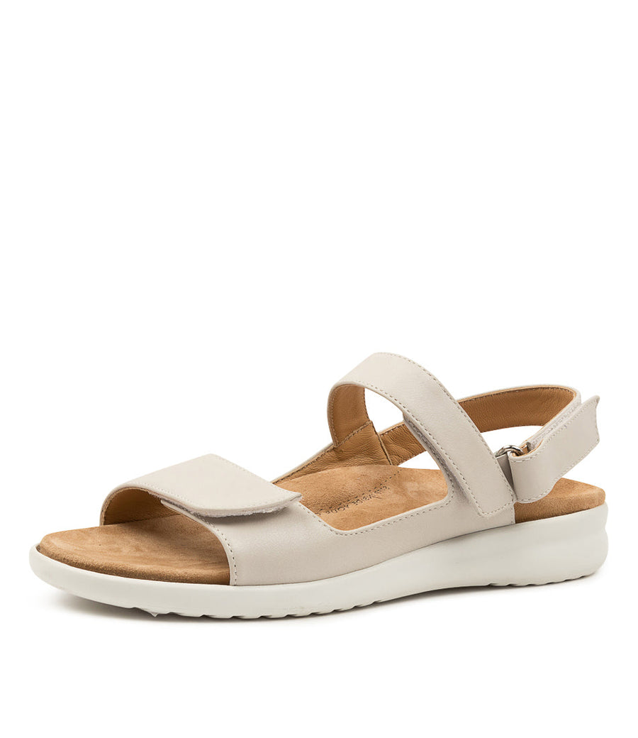 Quarter view Women's Ziera Footwear style name Benji-W in Stone/ White Sole Leather. Sku: ZR10589GZLLE