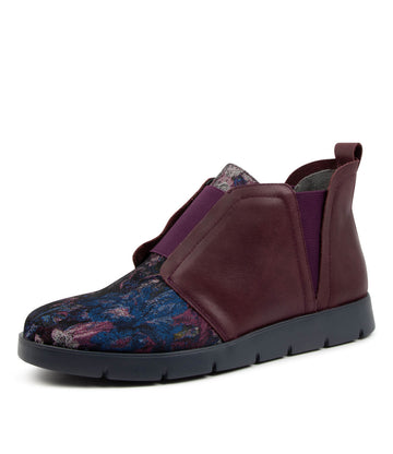 Quarter view Women's Ziera Footwear style name Maddy in Navy Floral-Purple Fabric-Leather. Sku: ZR10255DY537